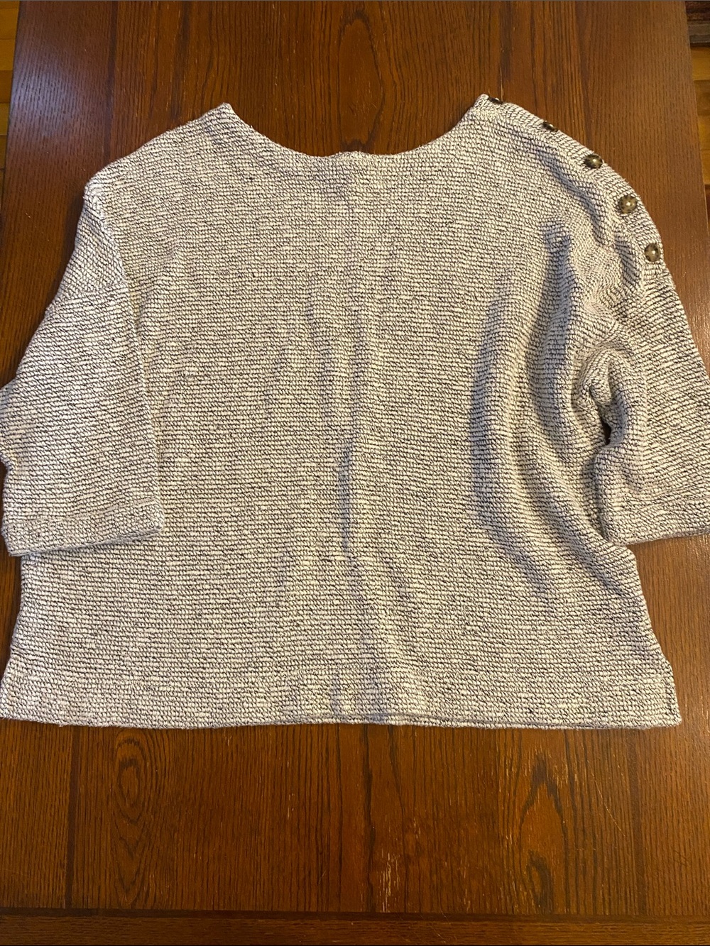 Reitmans Cream Textured Knit Crewneck Sweater with Shoulder Buttons